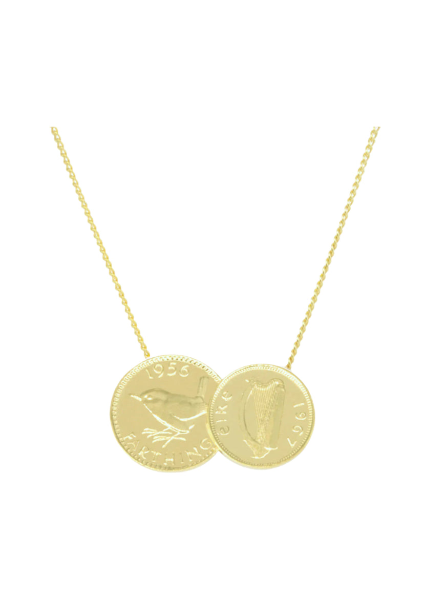 Gold Necklace Irish Penny Necklace Irish English Double Coin