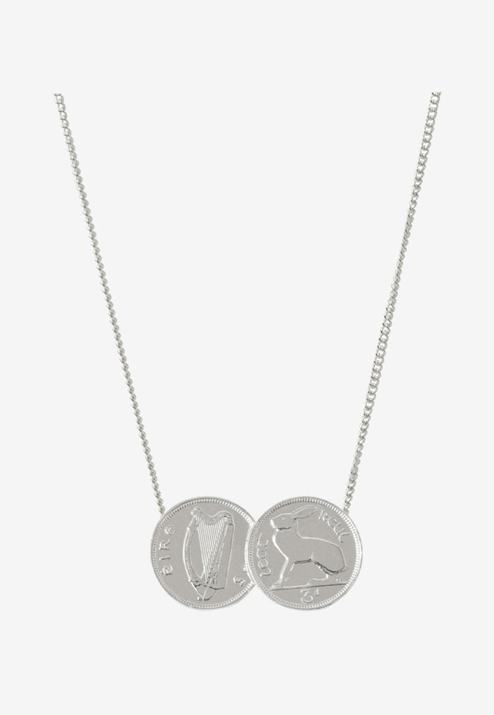 Unique Irish 3D - Threepence Double Coin Necklace - Frost Couture