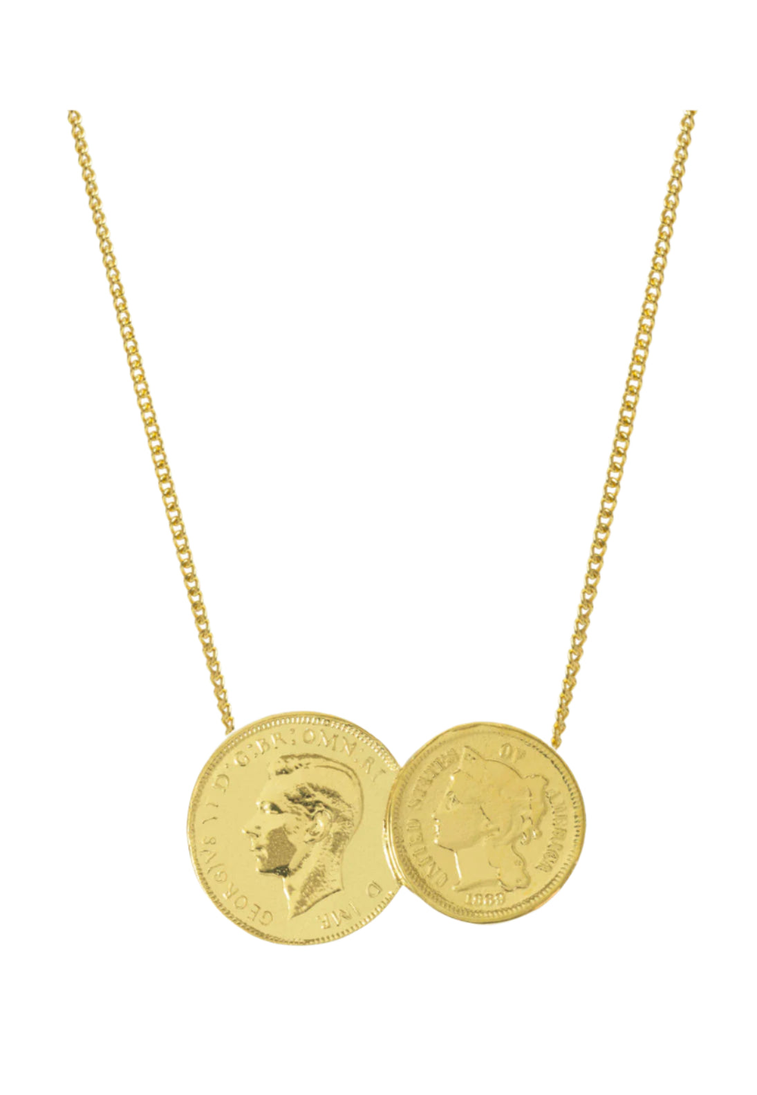 gold necklace double coin charm necklace